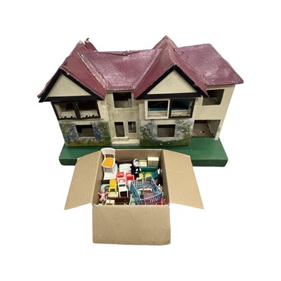 Lot 363 - A painted wooden dolls house for restoration,...