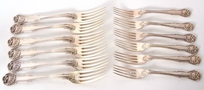 Lot 17 - Six Victorian hourglass pattern table forks,...