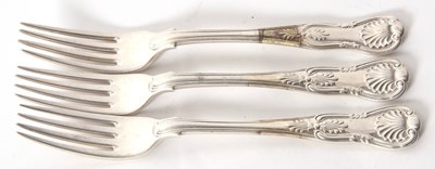 Lot 23 - Three Kings pattern table forks, two Victorian...