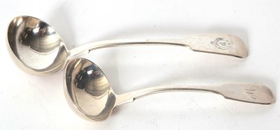 Lot 35 - Two Victorian fiddle pattern sauce ladles both...