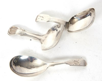 Lot 107 - Group of three silver caddy spoons, a George...