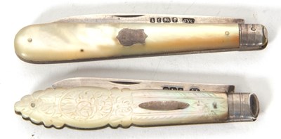 Lot 169 - Two Victorian silver bladed and mother of...