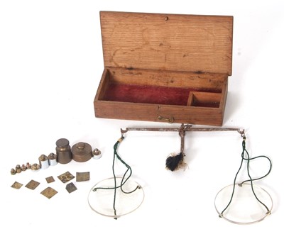 Lot 179 - Box set of apothecary scales with glass pans,...