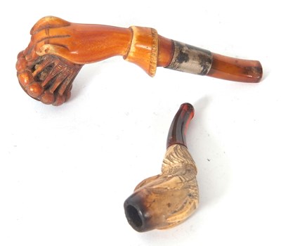 Lot 184 - Vintage cased Mearsham pipe of a gloved hand...