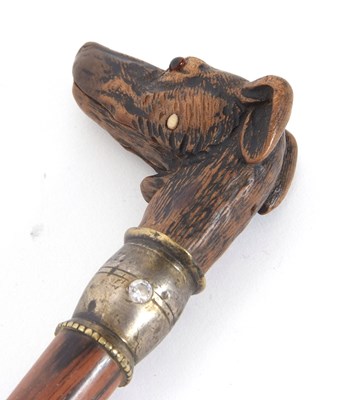 Lot 197 - A vintage carved dog head walking stick, the...