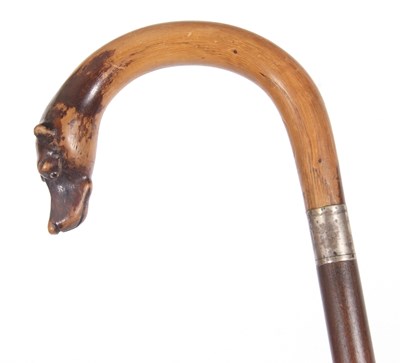 Lot 204 - Vintage walking stick, the curved handle with...