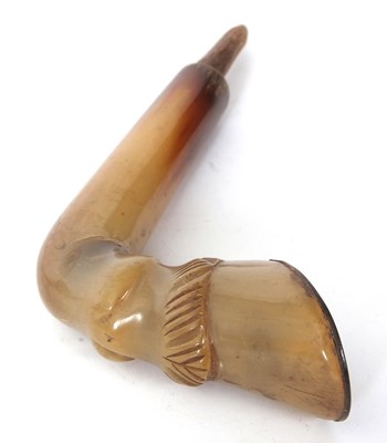 Lot 220 - An antique carved horn, horse hoof walking...