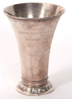 Lot 222 - A Swedish silver vase of tapering cylindrical...