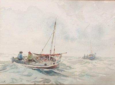 Lot 109 - Jack Cox (British, 20th century), Boats on a...