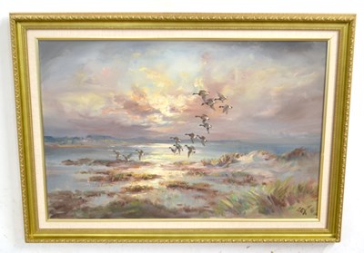 Lot 38 - Jack Cox (British 1914-2007) Ducks in Flight