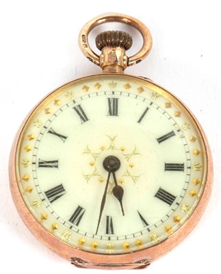 Lot 134 - A lady's 9ct pocket watch, with cream enamel...