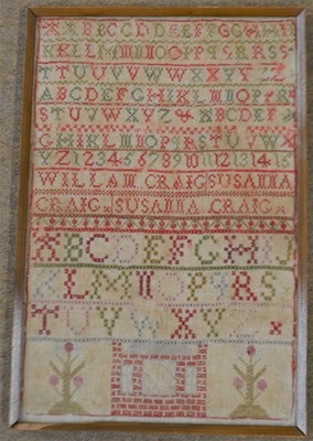 Lot 163 - A needlework sampler, with rows of...