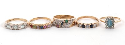 Lot 73 - Five gemset rings, to include four 9ct and...