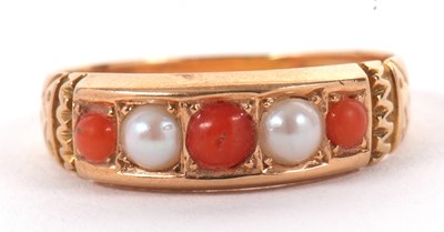 Lot 24 - A Victorian 15ct coral and split pearl ring,...