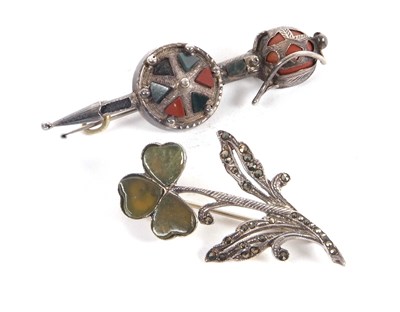 Lot 191 - An Irish silver, green hardstone and marcasite...