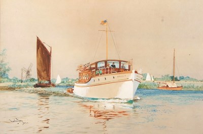 Lot 111 - Charles Dixon R.I (1872-1934 Broads Cruiser Horning Ferry